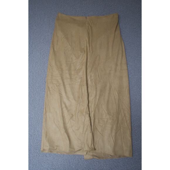 Halston Draped faux‎ wrap Skirt Suede tan camel size 6 midi Sylvia $395 - Picture 5 of 8